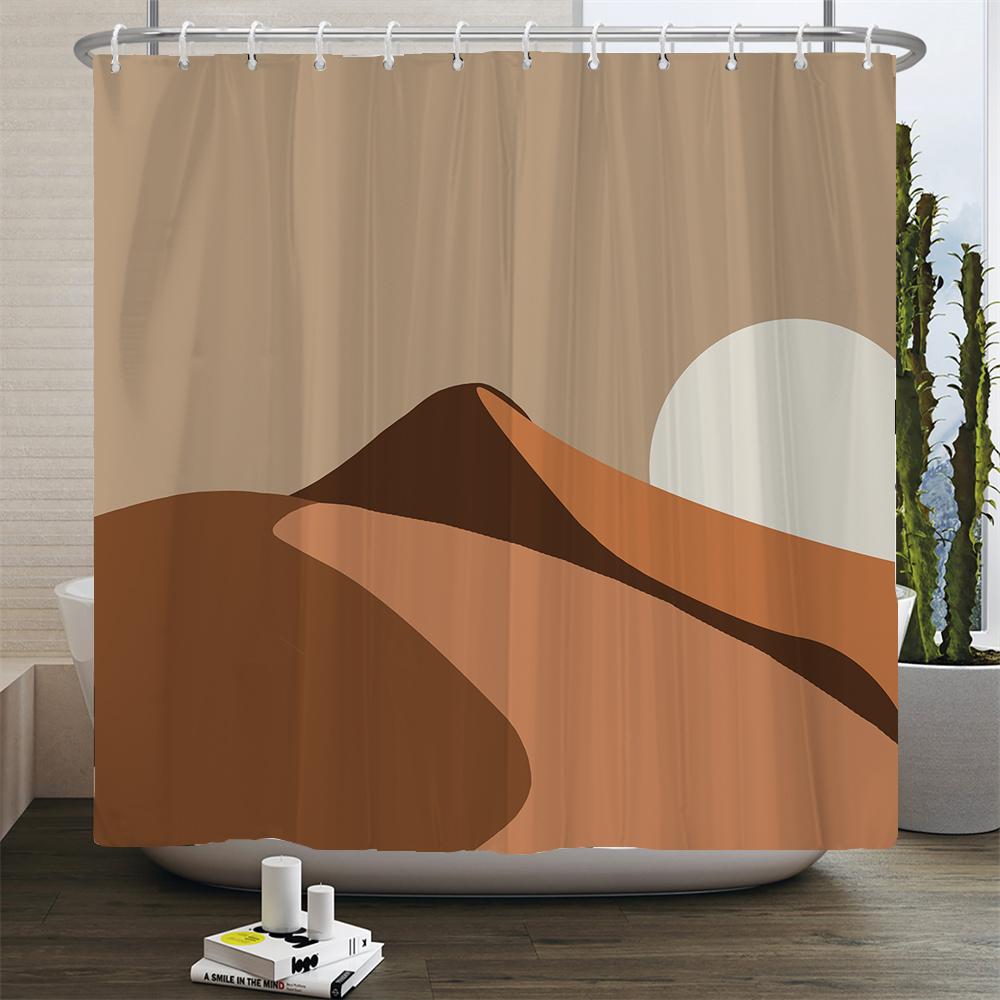 Nordic Style Abstract Art Boho Shower Curtain Waterproof Polyester Bath Curtain Morandi Color Block Curtain Bathroom Decor