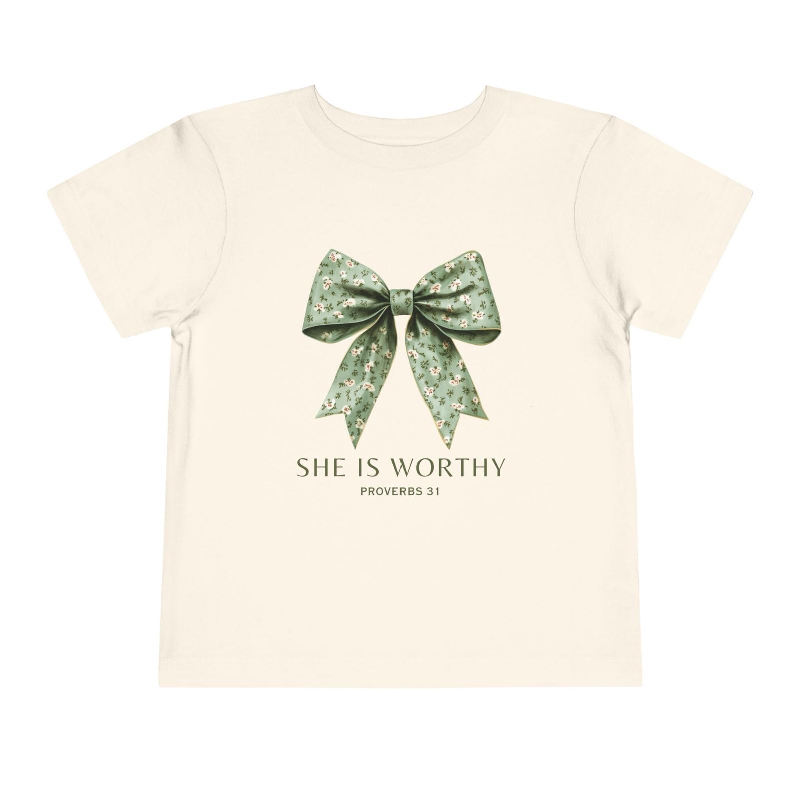 She is Worthy Proverbs 31 Toddler T-Shirt | Christian Faith Tee | Sizes 2T-5T XXL