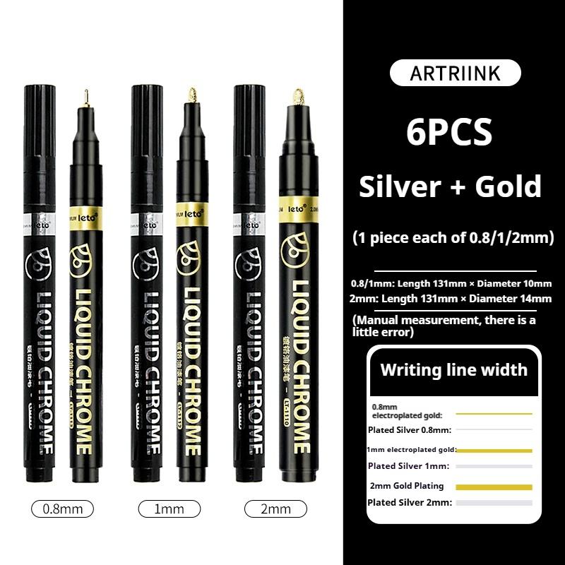 6/1pcs Chrome Pen Marker Reflective Mirror Electroplating Paint Repair Marker For Rock Ceramic Glass 0.8/1/2mm Nib Art Craftwork