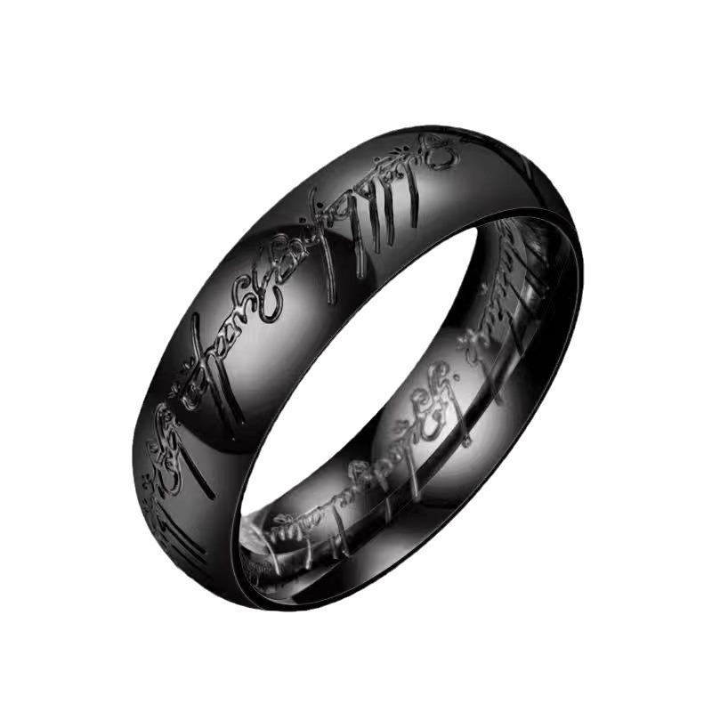 Anillo de pareja de acero inoxidable de El Señor de los Anillos - Estilo europeo y americano - Saturno - Círculo liso para hombre