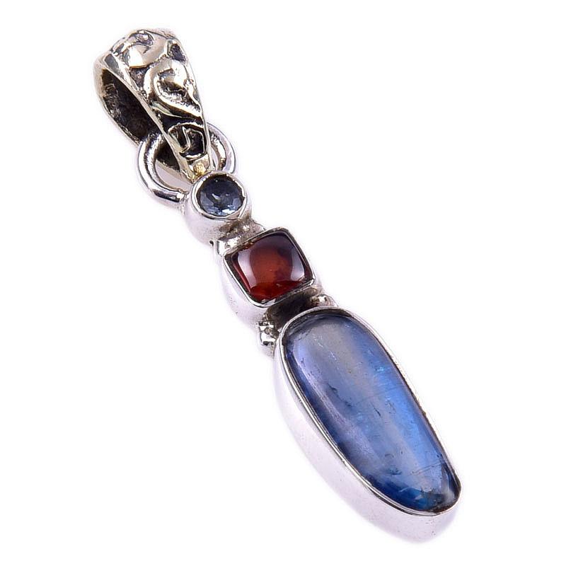 Natural Kyanite, Garnet 925 Solid Sterling Silver Jewelry Pendant 1.50'' I0M73