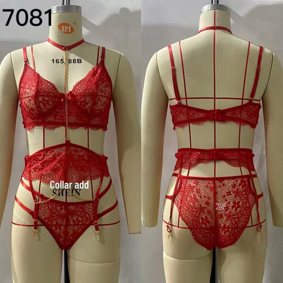 European & American Women's Lace Chain See-through Lingerie Garter Belt Set