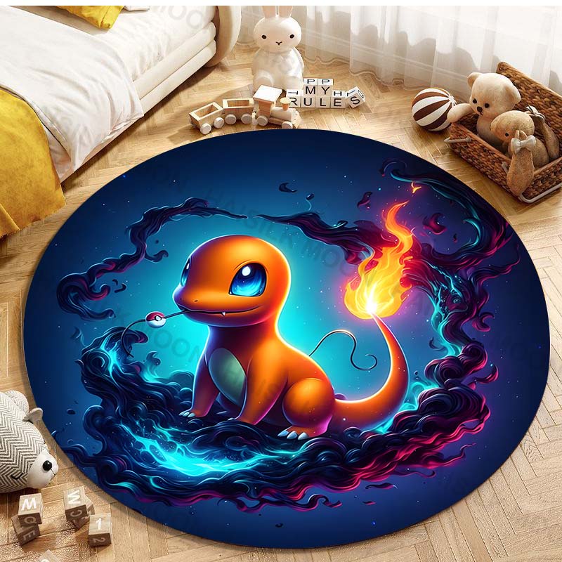 

Potdemiel Pokemon Charizard Печать Круглый Ковер Гостиная Спальня Стол и Стул Диван Детская Комната Декоративный Ковер 60cm