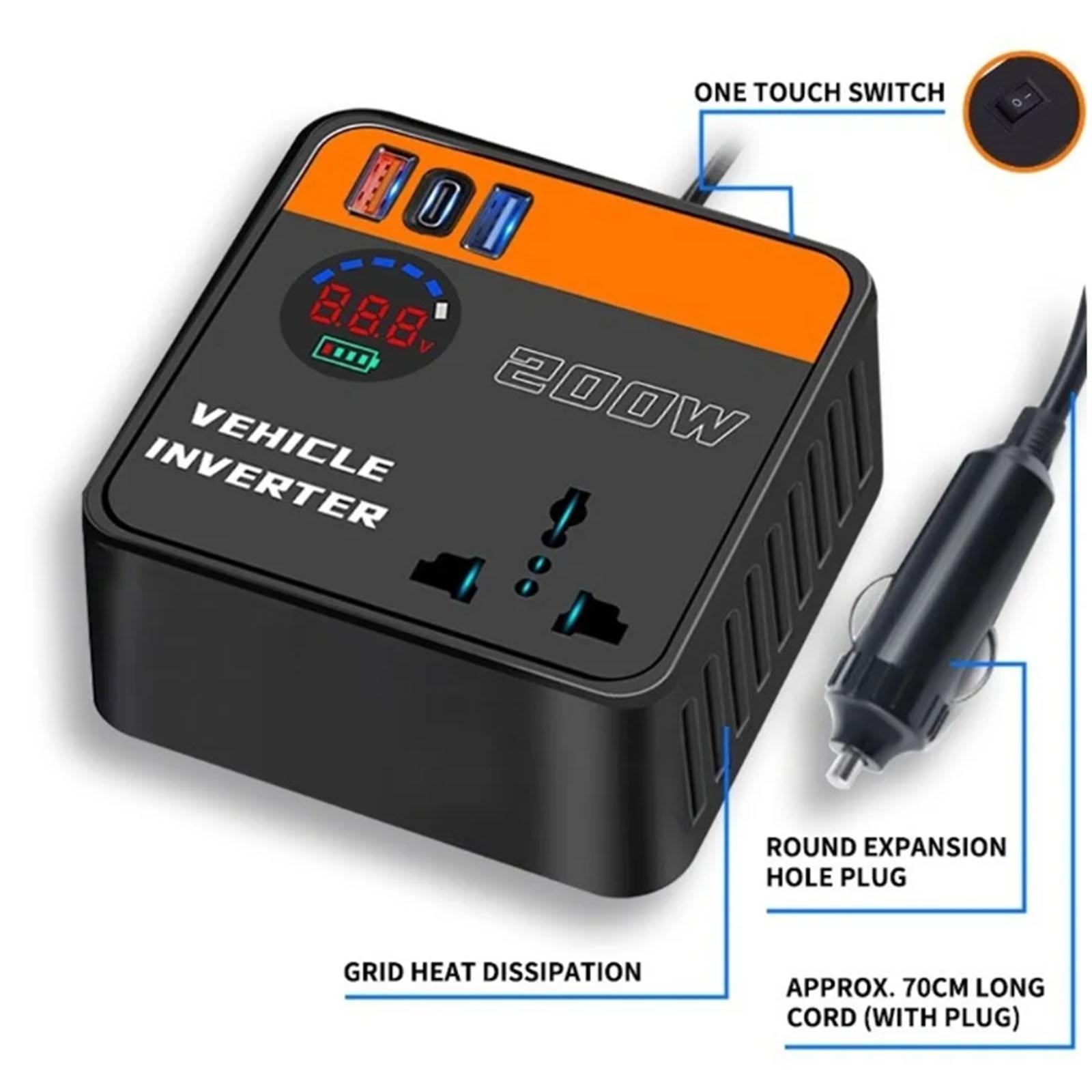 200W Automotive Energy Changer Adapter 12V 24V To 110V 220V Car Plug Adapter For Effective Power Conversion 1