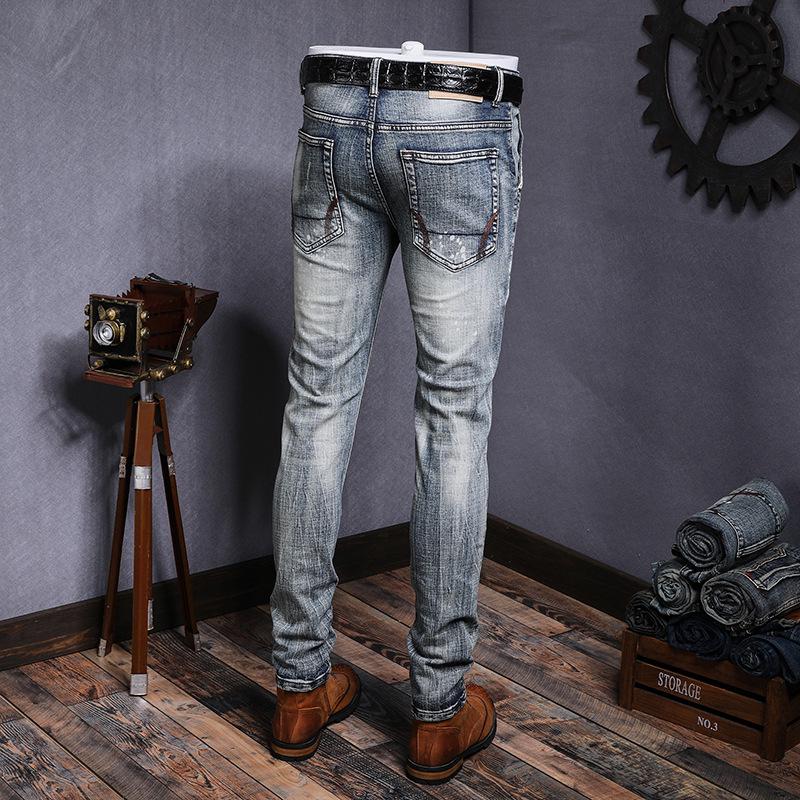 High End European And American New Denim Jeans With Men'S Small Feet, Personalized Trend, Washed Retro, And Worn Denim Jeans