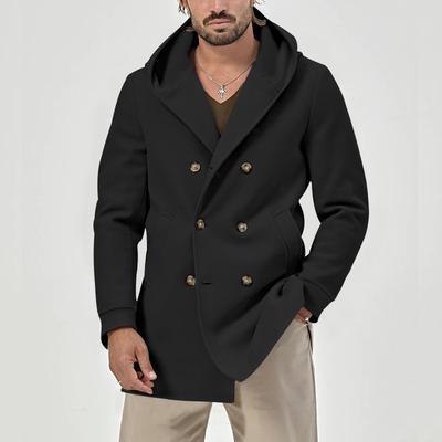 Spring and Autumn Men's Windbreaker Medium Long Size Large Collar Hoodie Composite Space Cotton Double Breasted Casual Windbreaker