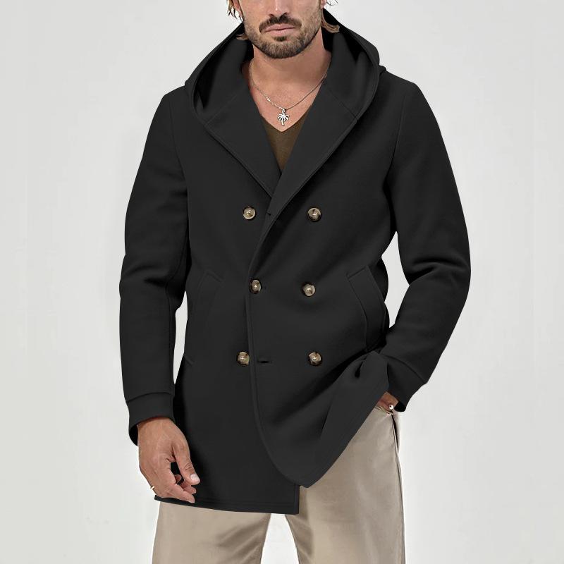 Spring and Autumn Men's Earth Trench Coat Medium-Length Lapel Hooded Composite Space Cotton Double Breasted Casual Trench Coat