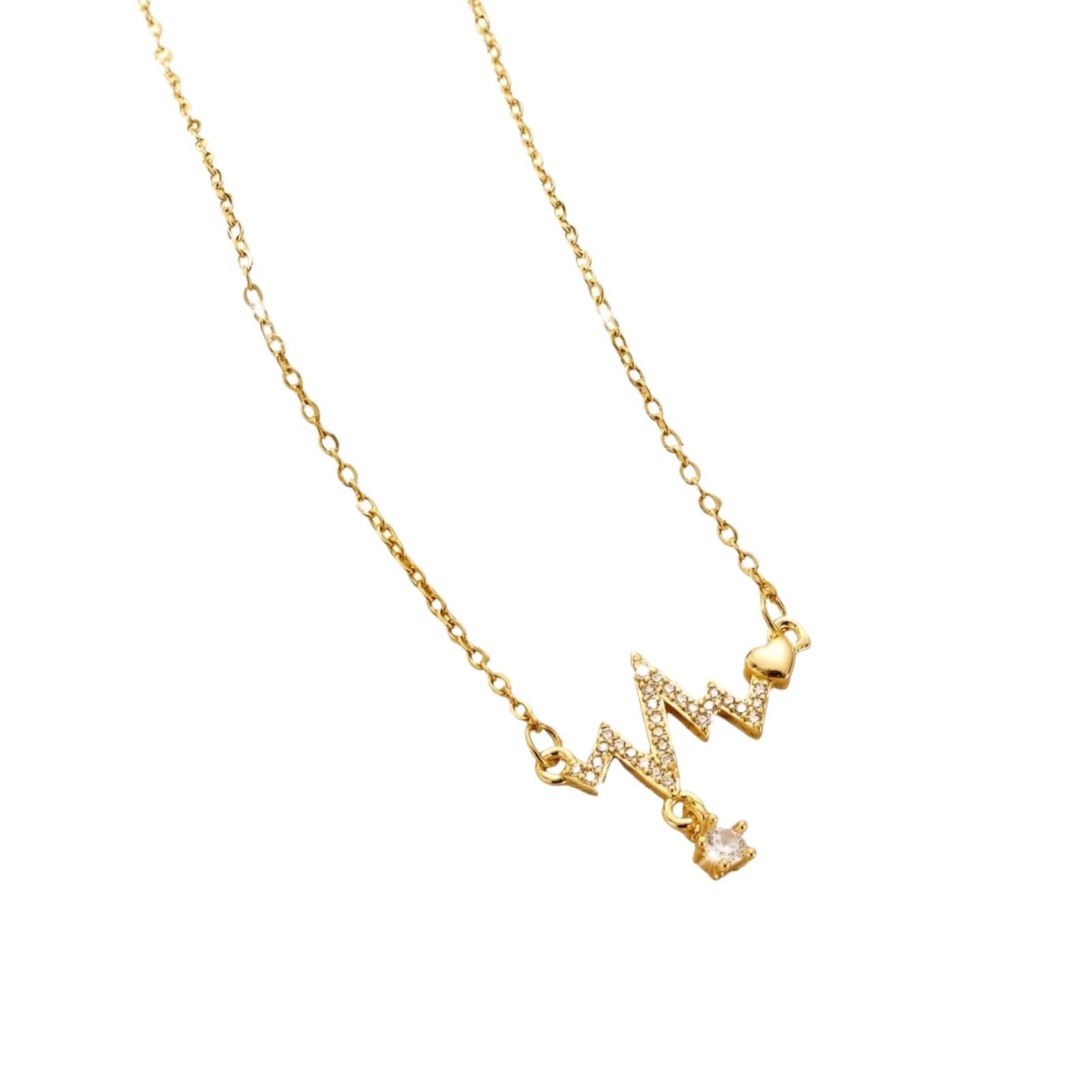 Heartbeat Necklace, Personalized Electrocardiogram Clavicle Chain, Necklace золотой