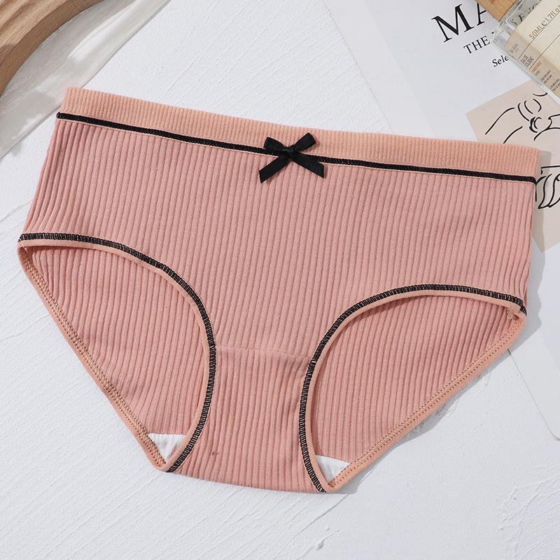 

Women s Mid-Waist Ribbed Bow Candy Color Triangle Panties for Teens Plus Size S (suggested 20-30 kg)