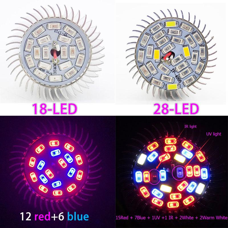 18LED 28 LED yellow or red blue light Grow Bulb E27 Hydroponic Growth Light Full Spectrum Sunlight Flower Plan Growing Lamp
