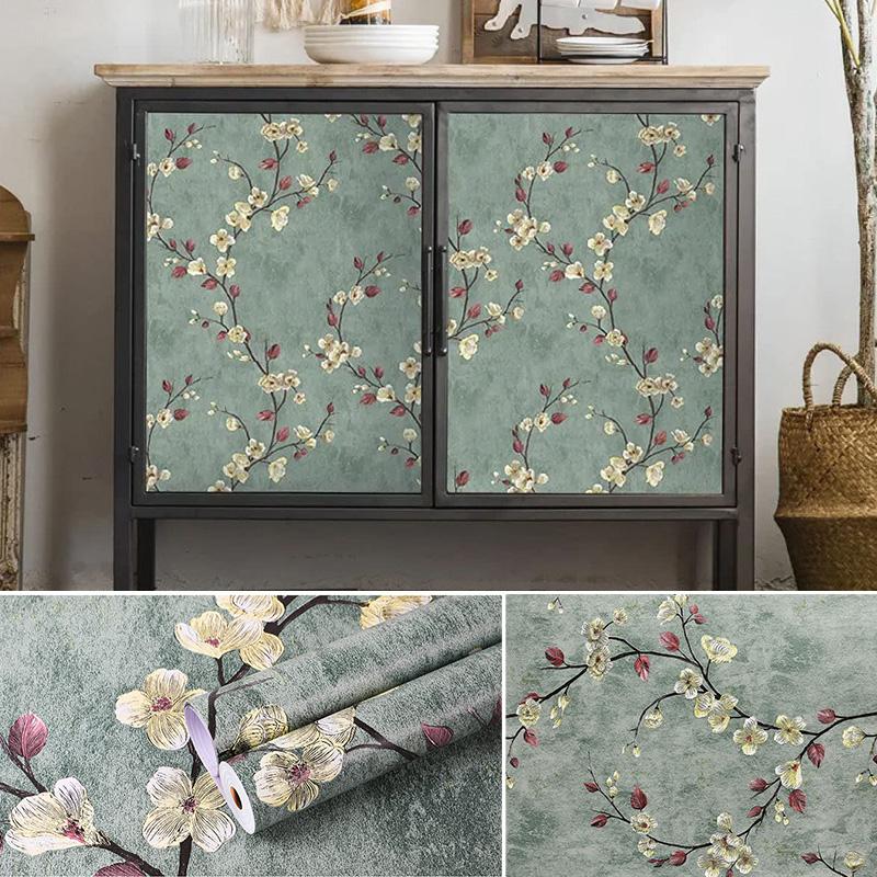 

Зеленые Цветочные Самоклеящиеся Обои Винтажные Цветочные Виниловые Наклейки Цветок и Птица Водонепроницаемые Самоклеящиеся Декоративные Подкладки для Ящиков 1mx45cm Sample