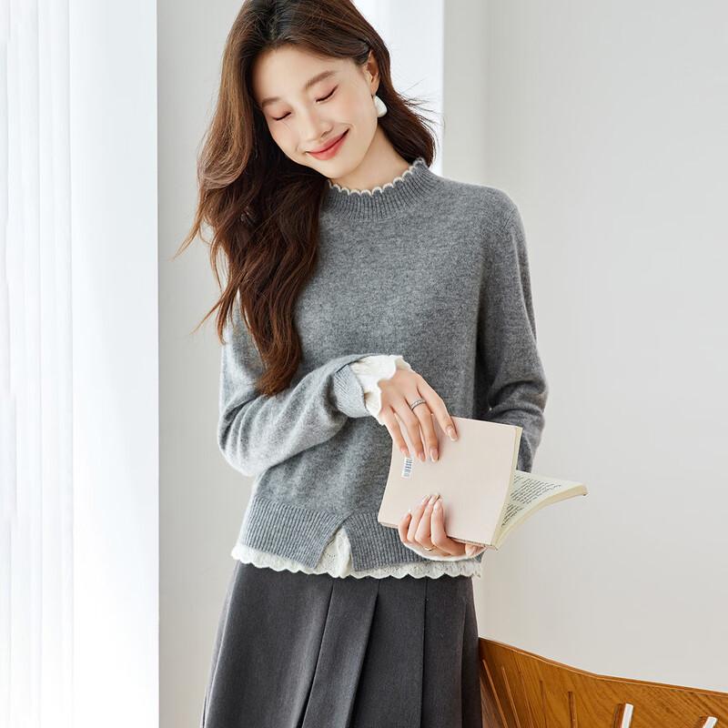 Srcr Women s 100% Cashmere Layered Look Knit Sweater L