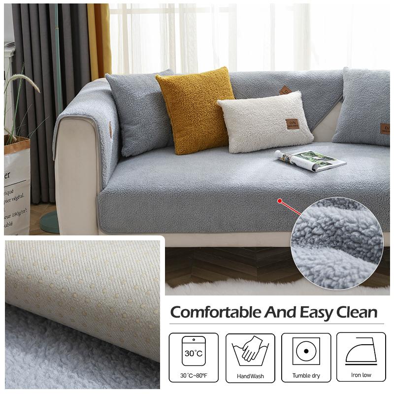 Modern Sofa Covers For Living Room Winter Lamb Wool Sofa Slipcovers Sofa Towel Thicken Plush Soft Anti -Slip Couch Cover For Home