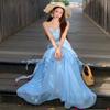 Pure Desire Light Blue Irregular Blue Suspender, Butterfly Gauze Skirt Vacation Skirt