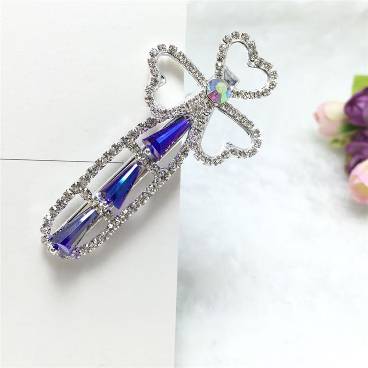

Korean Rhinestone Bow Heart Hair Clips Plain Silver
