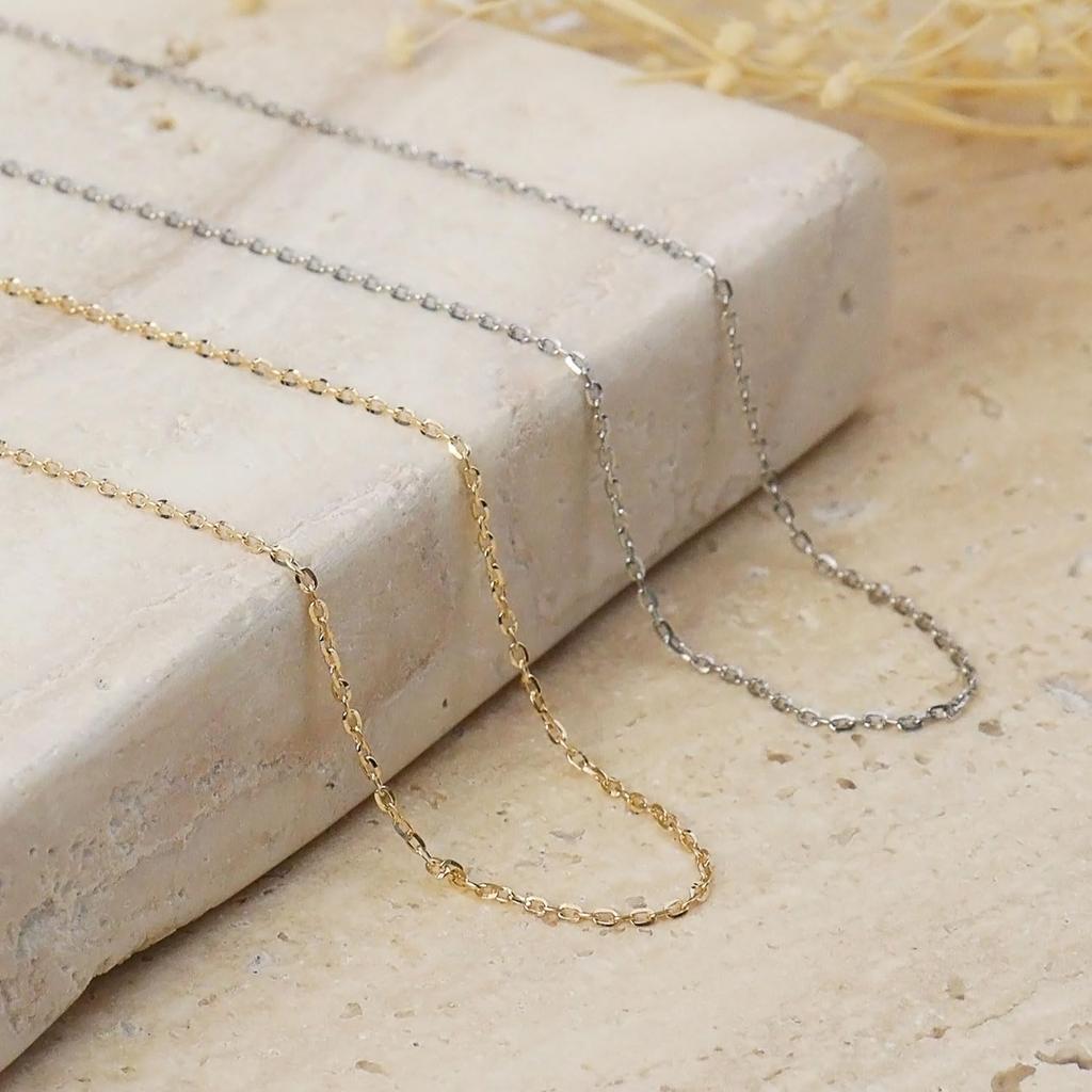 Lala Christie Gold Chain 18K Shine Cut Azuki Approximately Up to 45cm Adjustable Necklace, Gold, Beads, 0.8mm Wide, 1.2g, Long, Length, lc97-0053