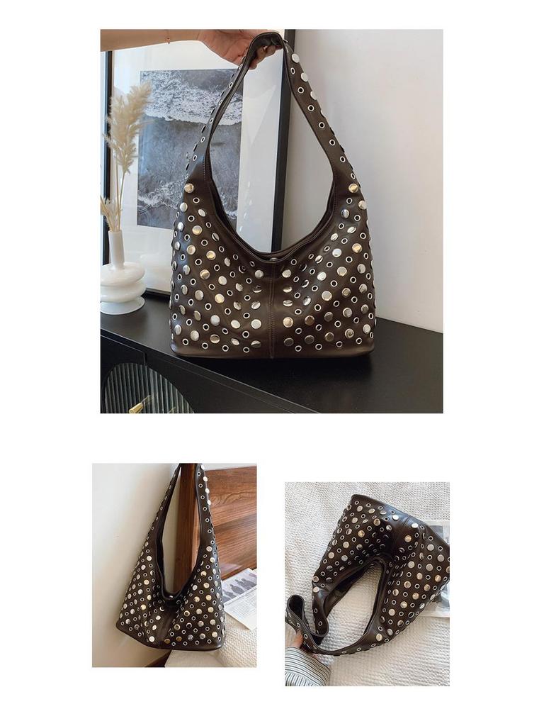 2025 Trendy Polka Dot Nýtovaná Taška přes Rameno – Módní Evropský a Americký Styl Tote