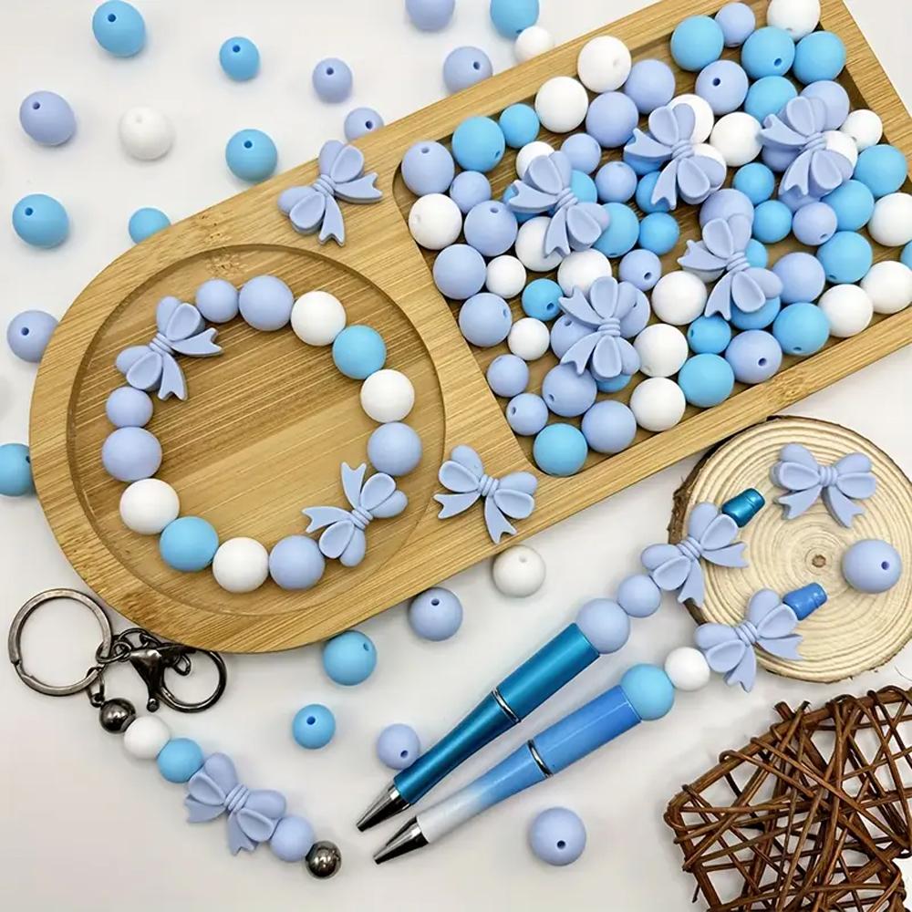 10/38/45PCS Bow Silicone Bead Set, 12mm/15mm, suitable for DIY handmade making, keychains, jewelry, bracelets, necklaces, etc