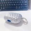 Portable shiny rhinestone earphone case protective cover, silver quilted protective cover with keychain