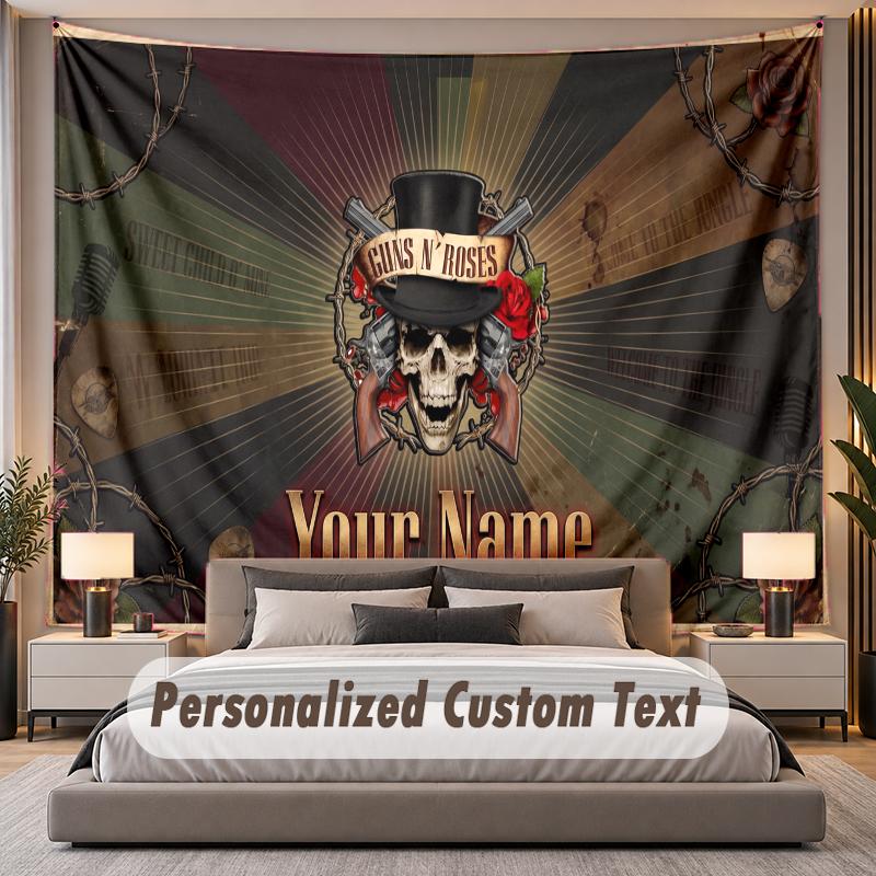 Custom Name Text Tapestry Guns N’ Roses Personalized Polyester Wall Tapestry For Bedroom And Room