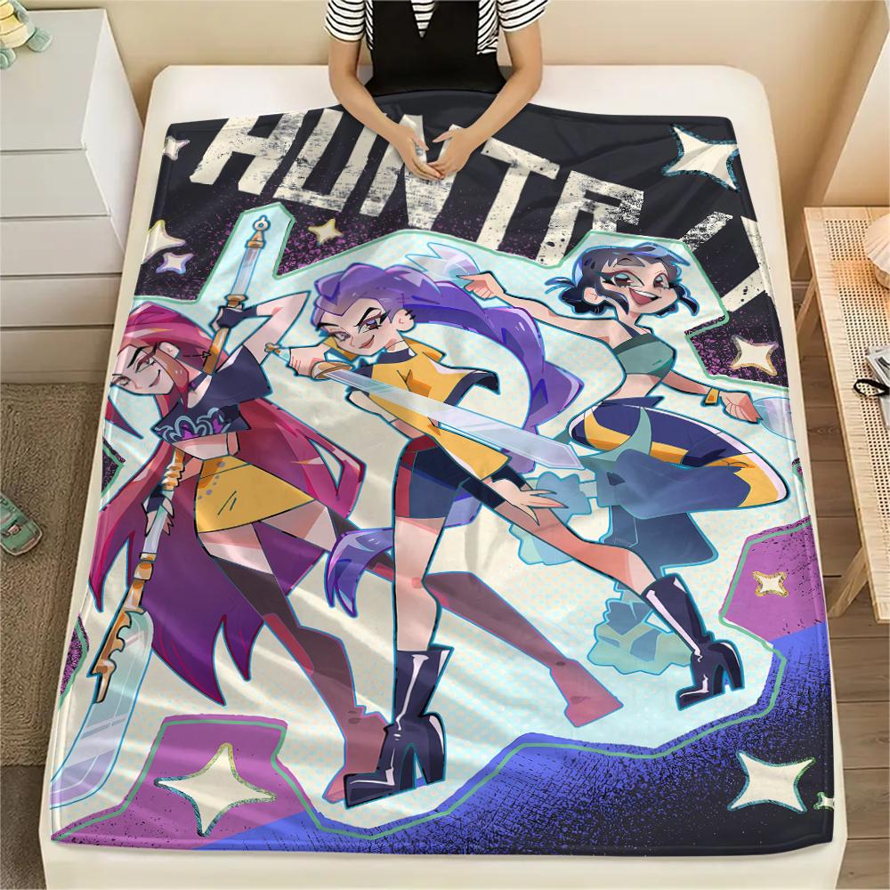 1PC Kpop Demon Hunters Print Flannel Blanket, High quality All Seasons, Home Decor, Warmth and Comfort, Perfect for Christmas Gifts