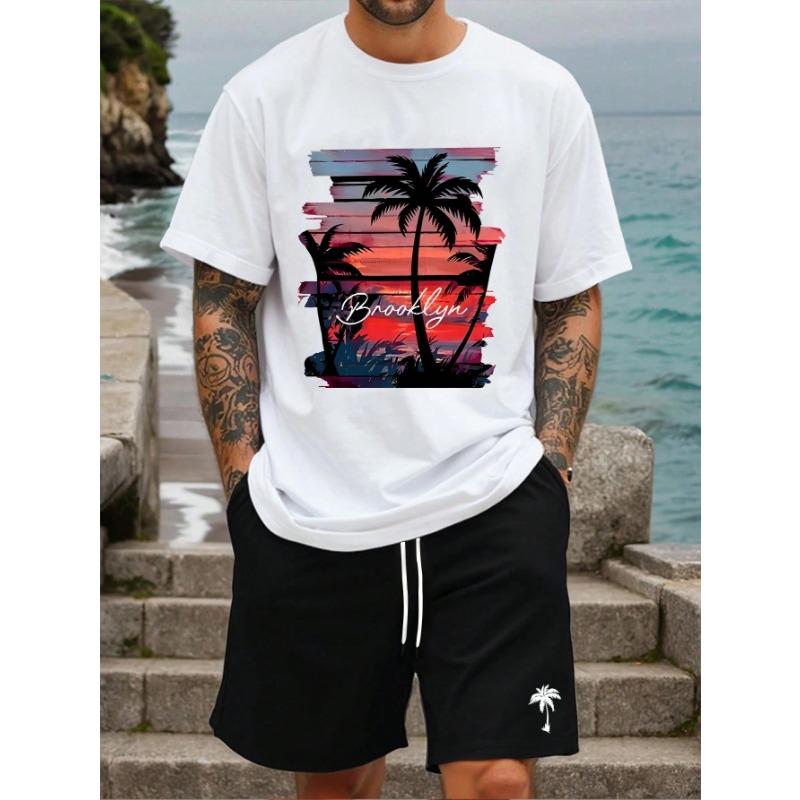 Summer Men's Sportswear Short Sleeve T-shirt Suit Two-piece Outdoor Travel Clothing Oversized Man Shorts Training Clothes