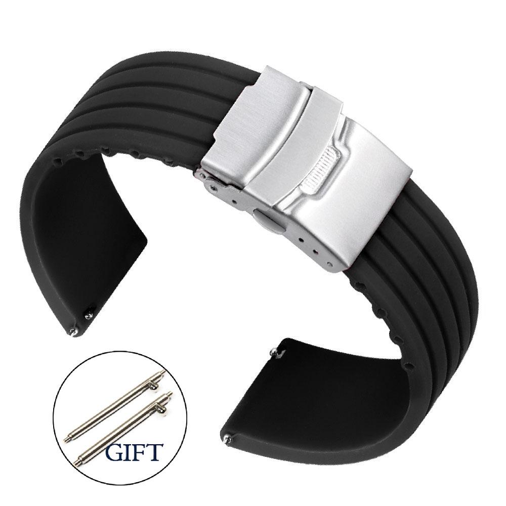 

20mm 22mm Quick Release Rubber Strap Extended Soft Hand Watch Silicone Band for Men Waterproof Watchband Cuttable fit Bracelet 20mm&Silver clasp