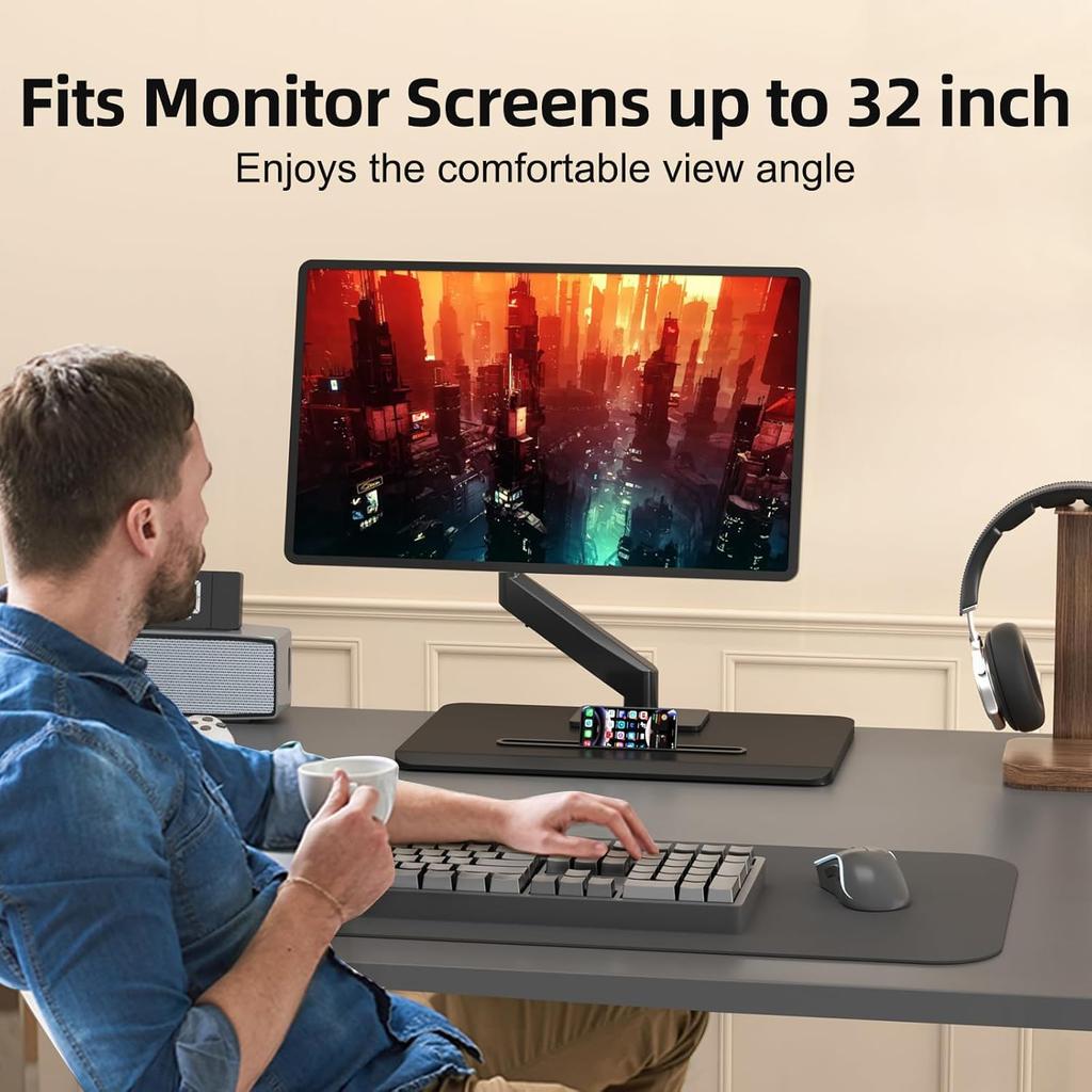 Suptek Monitor Arm Monitor 1 Freestanding TV Gas Spring Gas Pressure Compatible with Height Angle Adjustable Left and VESA 50x50 75X75 Load Capacity