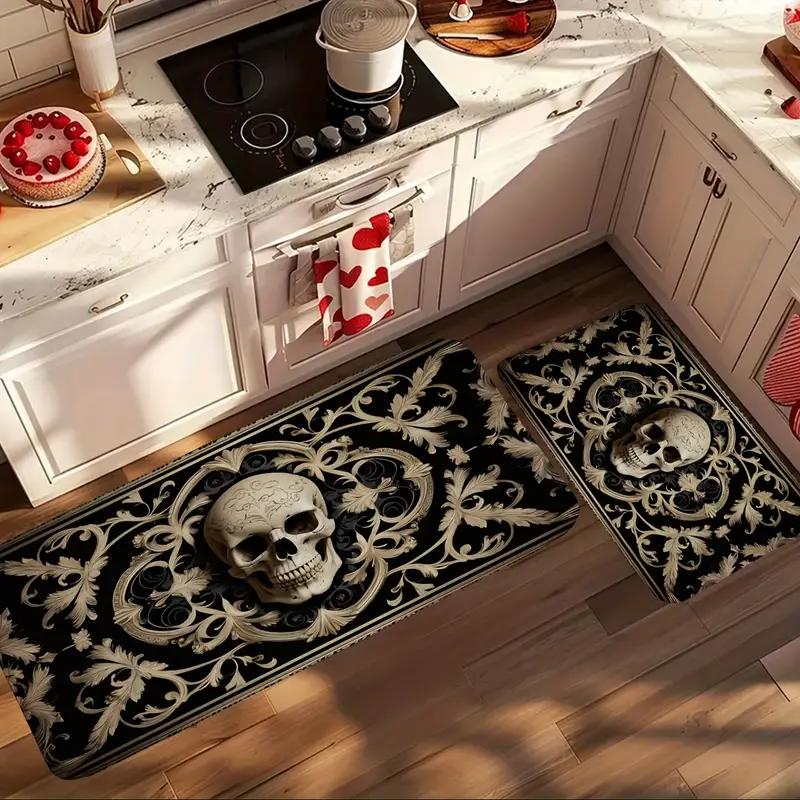 1/2 Pcs Skull Head Door Mat Comfortable Soft Warm Noise Reduction Kitchen Carpet Bathroom Toilet Floor Mat Home Decor