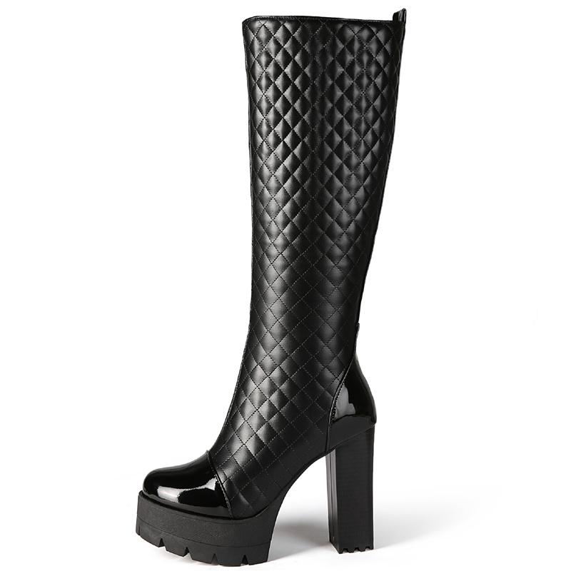Punk Boots Women Winter Shoes Platform High Heels Knee-high Boots Fashion Snow Boots Female Sexy Black White Long Shoes Woman