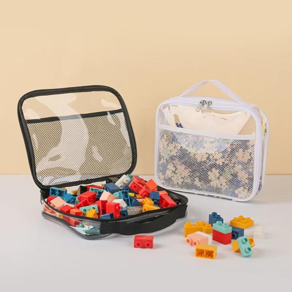 

PVC Transparent Mesh Storage Bag Waterproof Zipper Bag Portable Makeup Storage Bag Travel Black L