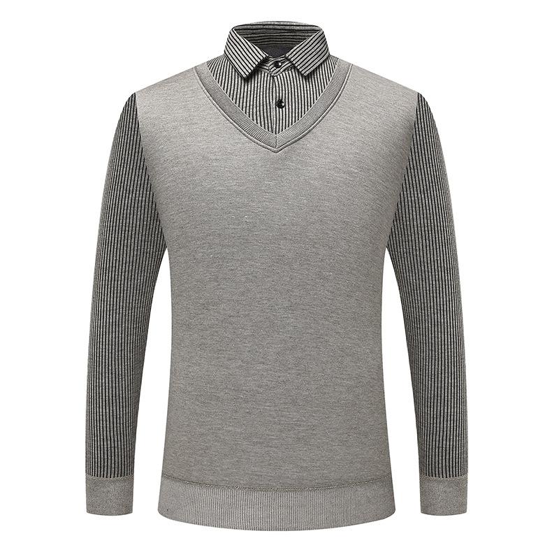 

Men s Fall/Winter Sweater - Loose Polo Neck Fake Two Piece Fashion Casual Quality Fabric Knitted Top Comfortable Warm Comfortable Knitwear 5XL