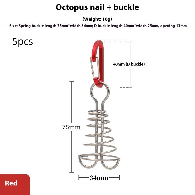 

Stainless Steel Fixed Tent Rope Hook; Comes with 5pcs Octopus Rope Buckles and Wooden Hook for Camping красный