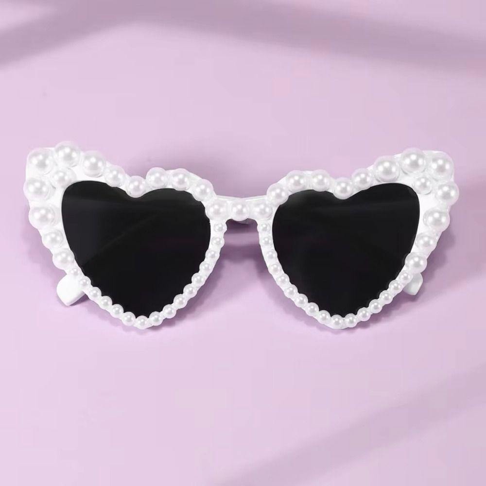 Heart-shaped Design Imitation Pearl Sunglasses UV400 Protection Heart-shaped Goggle  Women