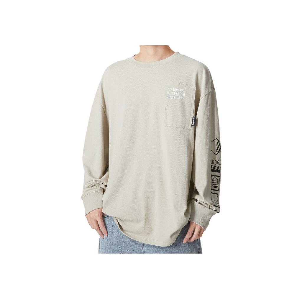 Timberland Letter Print Pattern Crew Neck Pullover Long Sleeve T-Shirt Men Tops Gray A5VJS-CY2