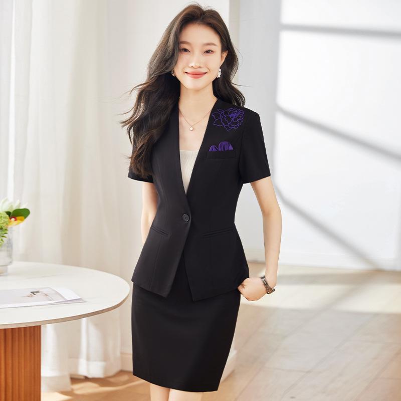 Professional Women's Short-Sleeved Skirt Suit for Hotel and Jewelry Store Front Desk Manager Summer Uniform