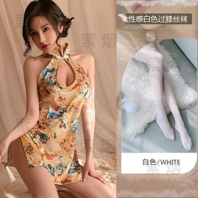 Large size erotic underwear split fork waist sexy cheongsam sleeveless couple teasing retro erotic cheongsam free