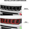 Grille Grill Cover Inserts Frame Trim Kit for Jeep Compass 2017 2018 2019 2020 (Red)