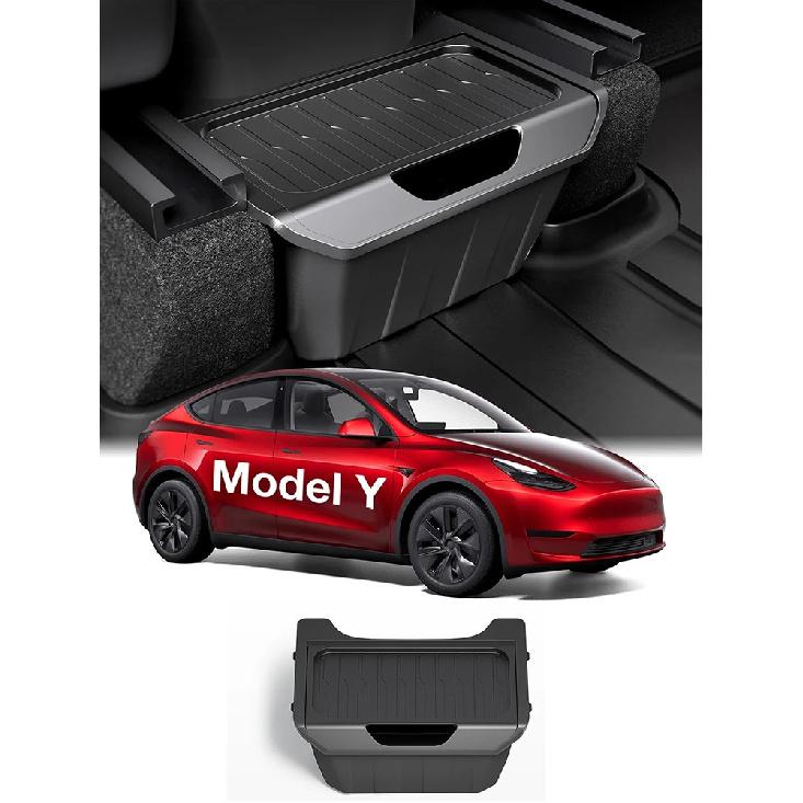 For Tesla Model Y TPE Rear Seat Storage Box Under Air Vent Organizer Backseat Trash Can Garbage Bag Car Interior Accessories