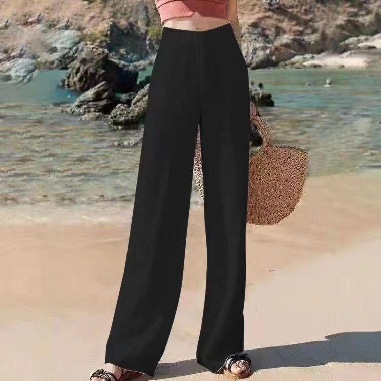 Pure Cotton High-Waisted Wide-Leg Pants for Women, Loose Drapey Fit, Perfect for Spring/Summer 2026.