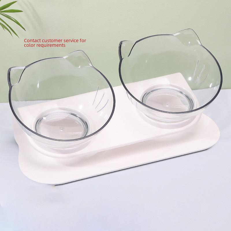 Non-Slip Double Cat Bowl with Elevated Design and Cat Ear Shaped for Pet Food