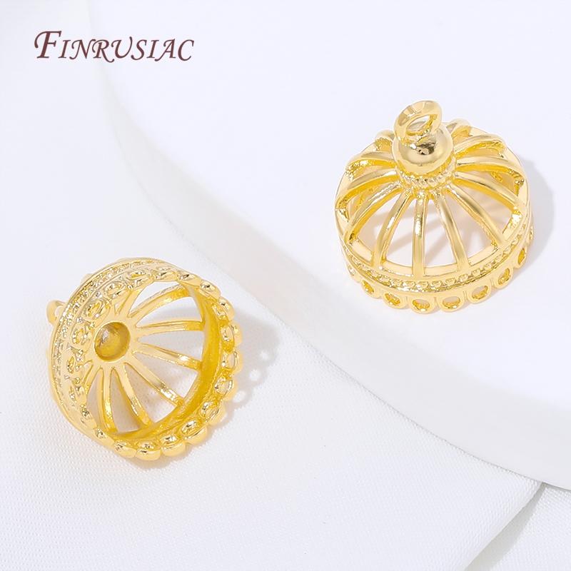 18K Gold Plated Earring Caps,Vintage Filigree Dome Bead Caps,Hollow Crown Earring Findings For DIY Jewelry Making Supplies