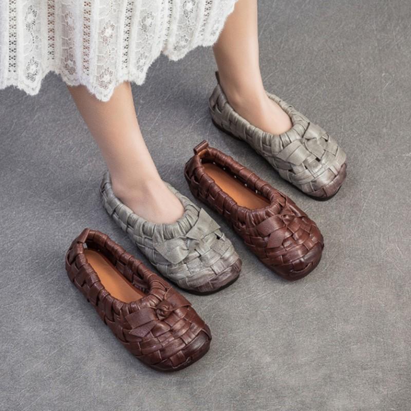 Mode GKTINOO 2025 Sommer Neue Echtes Leder Handgewebt Atmungsaktiv Durchbrochene Sandalen Bequeme Damen Flats