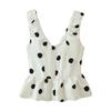   European and American Style, New Women's Fashionable and Versatile Polka Dot V-neck Top, Polka Dot Flower Bud Midi Skirt