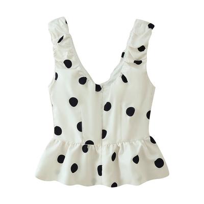   European and American Style, New Women's Fashionable and Versatile Polka Dot V-neck Top, Polka Dot Flower Bud Midi Skirt