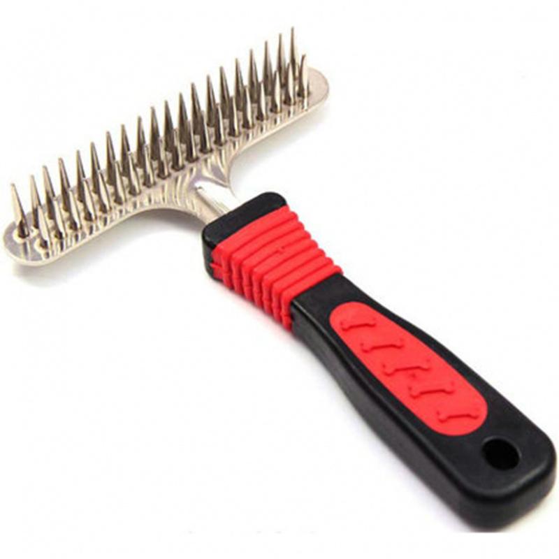 Deshedding Detangling Comb for Dogs Double Row Grooming Rake For Long Haired Medium Large Breeds Pet Hair Brush Cleaning Tool