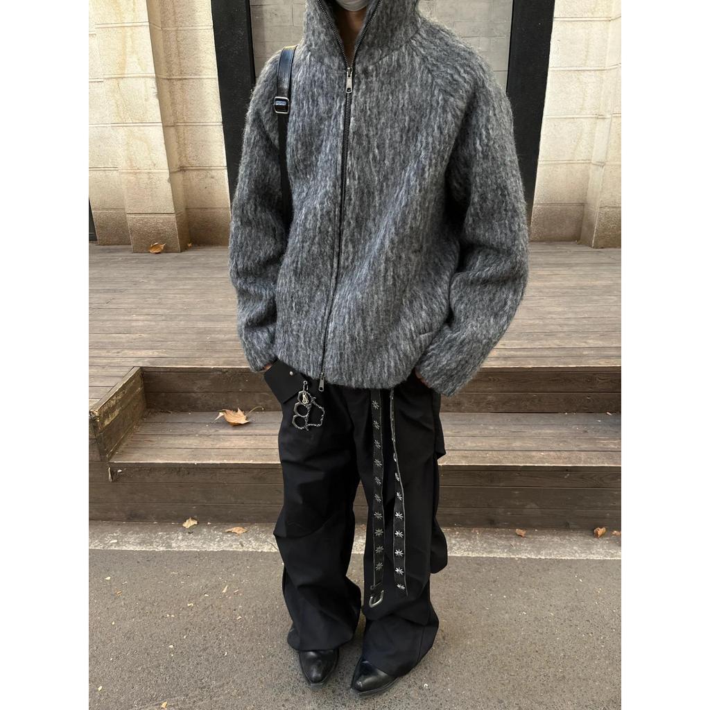 70% Wool Full-Zip Mohair Hooded Sweater Jacket for Autumn/Winter