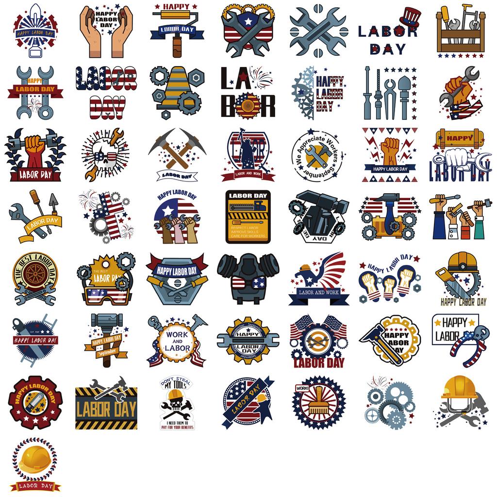 50 Cartoon Amerikanischer Tag der Arbeit Graffiti Aufkleber Dekorieren Gitarre Notizbuch Koffer DIY