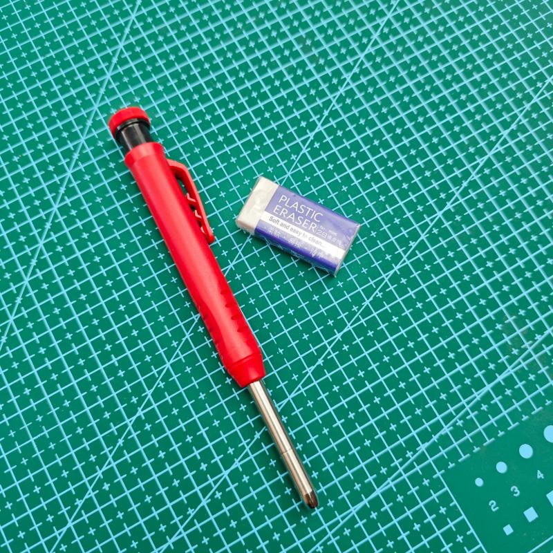2 Stück/Set Holzbearbeitungsstift-Set, Neuer Kunststoff-Holzbearbeitungsstift mit Radiergummi, Tiefenraum-Positionierungs-Druckbleistift, Eingebauter Anspitzer, Holzbearbeitung