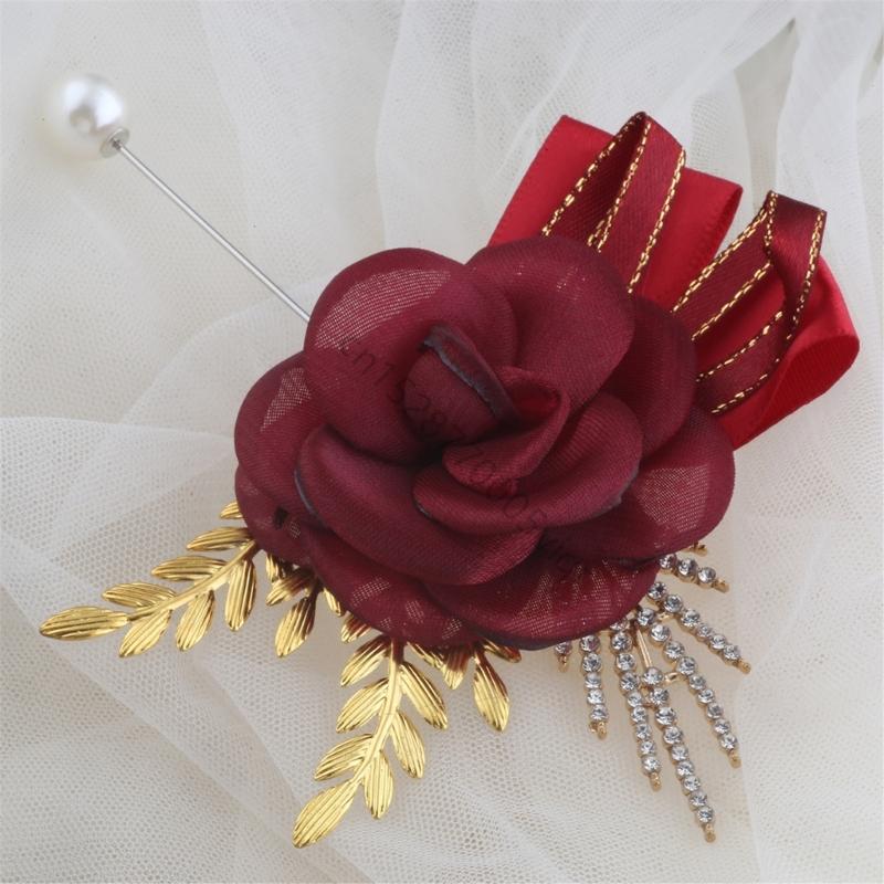 Wedding Corsage Realistic Rose Flower Boutonniere For Bride Groom Fade Resistant Chest Flower Brooch for Wedding Party AXYD